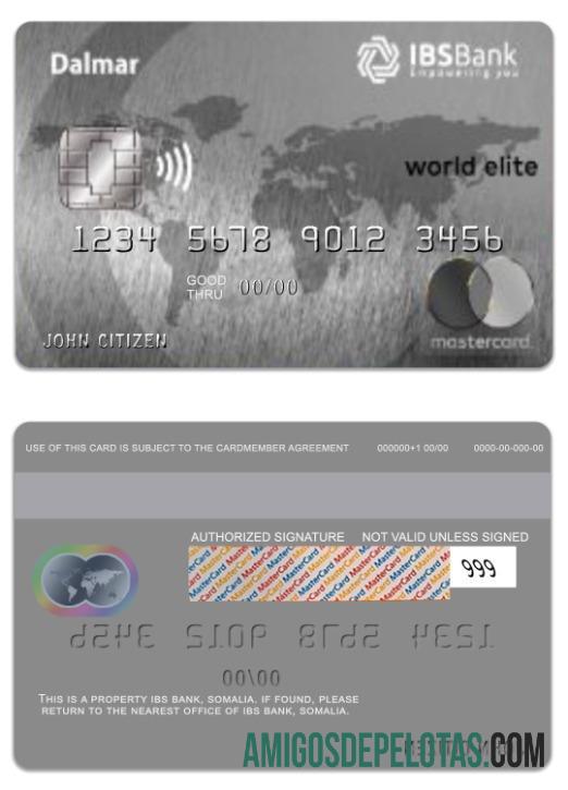 Somália IBS Bank Dalmar World Elite Mastercard modelo